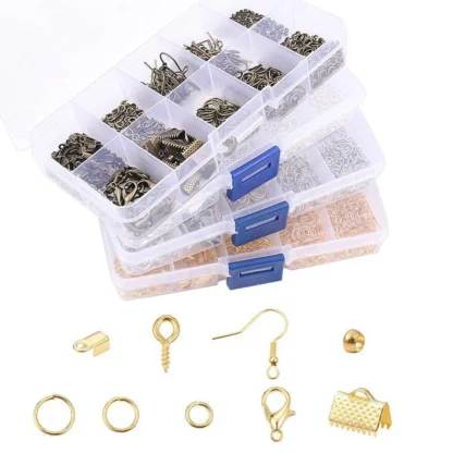 1 caja de engarces de extremo, Clip con cierre de langosta, anillos de salto, Pin para DIY, pulsera hecha a mano, collar, accesorios para hacer joyas, manualidades