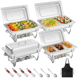 Juego de Buffet de plato de frotamiento de 4 Pa y 9 cuartos, chafers de acero inoxidable con sartén completa, mitad, tercera tamaño, calentador de alimentos plegable para Catering