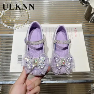 Zapatos de princesa púrpura para niña, zapatos de baile azules de fondo plano para estudiantes, zapatos de suela suave para bebé con diamantes de imitación de cristal a la moda