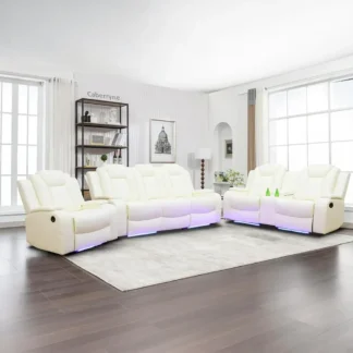 Juego de sofás reclinables, sofá reclinable de cuero con puerto USB/cargador inalámbrico/consola de almacenamiento/portavasos, sofá reclinable para sala de estar