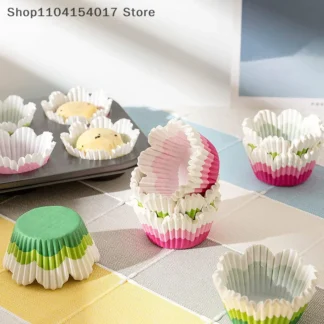 100 Uds. Vasos de papel para pasteles, Mini vasos para magdalenas, revestimiento para magdalenas, caja para hornear muffins, bandeja, moldes para pasteles, herramientas de pastelería de cocina