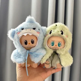 Mini ropa de muñeca de peluche de 17cm, muñecas Idol Labubu I II, fiesta sentada, lindo tiburón, capa de dinosaurio, accesorios para Corea, Kpop Exo