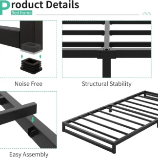 Marcos de cama 6 H Twin Xl, marco de cama de plataforma de Metal resistente, sin resorte de caja, sin ruido, fácil montaje