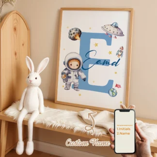1 Uds. Nombre personalizado para niños, pequeño astronauta listo para salvar vidas, regalo, arte de pared, imagen impresa, sala de estar, decoración del hogar para habitación de niños