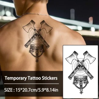 Ajes y tambor, pegatina de tatuaje temporal, tatuajes falsos realistas de larga duración e impermeables para hombre y mujer, para brazo, pierna.