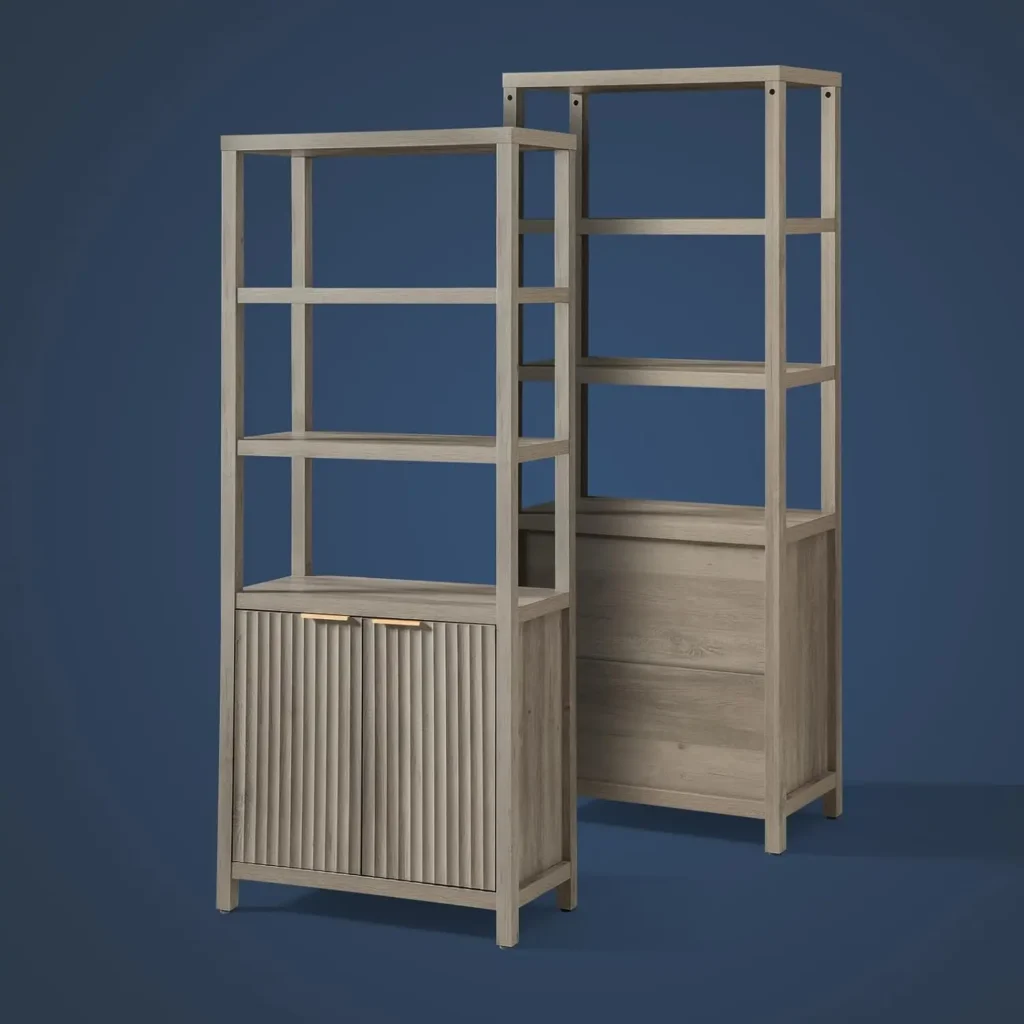 Estantería Oxford, estantería alta con puerta, estantería de 5 niveles, estantería de madera, estantería grande con sala de almacenamiento