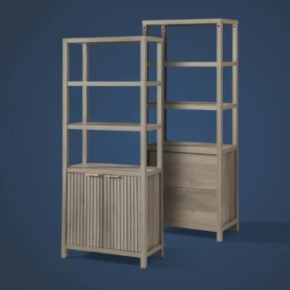 Estantería Oxford, estantería alta con puerta, estantería de 5 niveles, estantería de madera, estantería grande con sala de almacenamiento