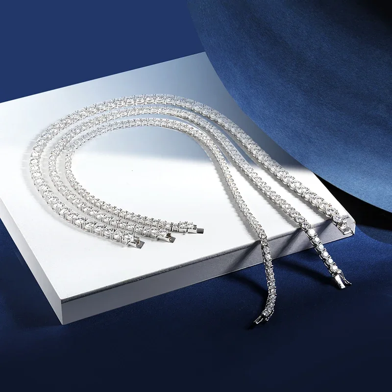 Collar de tenis de moissanita de Color D de 3/4/5MM con certificado GRA para mujeres y hombres, joyería de cadena de cuello de diamante completo de Plata de Ley 925