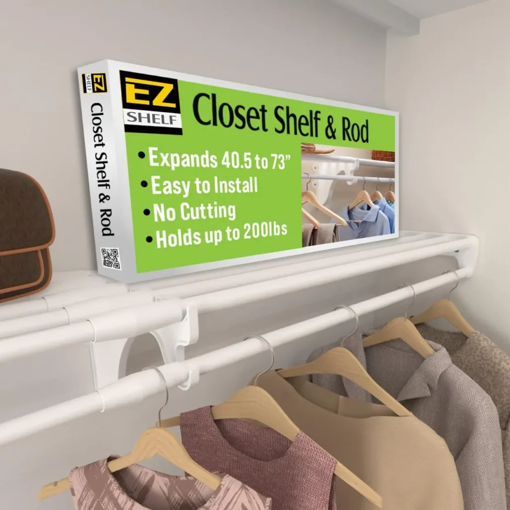 Estante de armario con varilla colgante, expande 40,5-73", blanco, estantes de armario con capacidad para 200 libras, organizador de armario de fácil instalación