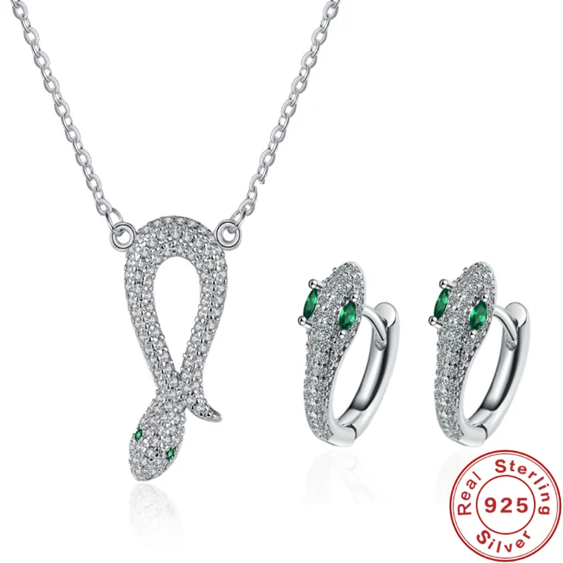 LiHong-Conjunto de joyería de serpiente de Plata de Ley 925 para mujer, collar con pendientes de serpiente chapados en platino y cristal de lujo Vintage