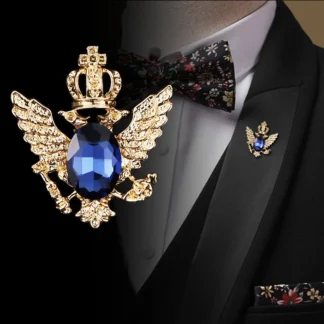 Insignia de doble águila con ala angular Vintage para hombre, traje Retro, abrigo, broche de diamantes de imitación, joyería, alfileres y broches de Metal de lujo para mujer