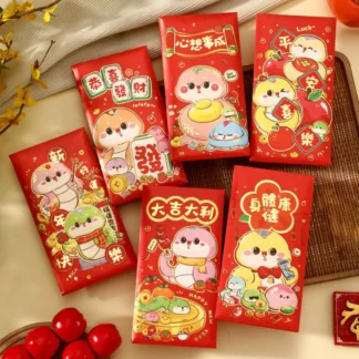 6 uds Feliz Año Nuevo serpiente sobre rojo bendición china año de serpiente dinero sobre Festival de Primavera de HongBao