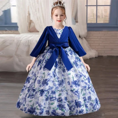 Vestido de princesa con lazo de perlas para niña, ropa informal estampada, elegante, para actuación, Carnaval, cumpleaños, 2024