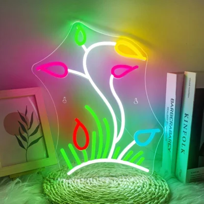Letrero de neón de pastizales de flores, luz nocturna regulable de bajo consumo para dormitorio, decoración de cueva de hombre, decoración de pared de fiesta, decoración de neón, regalos artísticos