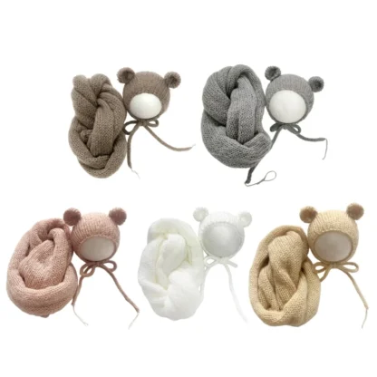 L5YF-Conjunto disfraz con tema oso para recién nacidos, manta y gorro únicos para recién nacidos, envoltura para bebé con