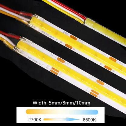 Tira de luces LED COB CCT de 12V, 24V CC, 2700K a 6500K, cinta LED que cambia de Color, cinta lineal de doble Color RA90 regulable de 5mm y 8mm de ancho
