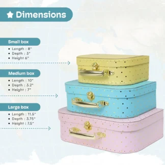 Cajas de almacenamiento decorativas para joyero, Juego de 3 Mini maleta con mapa del mundo, estilo de maleta de cartón con cierres de latón y Asa