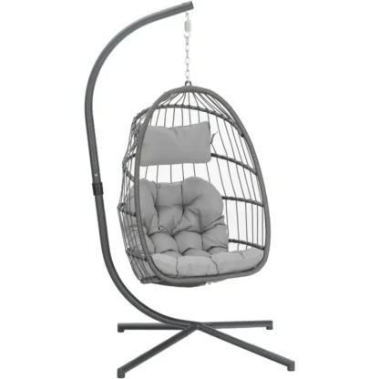 Yechen Silla columpio de huevo con soporte, silla colgante de mimbre para huevos para interior y exterior, dormitorio, patio, cesta colgante, gris