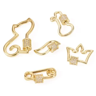 Mosquetón de tornillo de circonia de Metal, cierre de amuleto, Color dorado y circonita transparente, Kit de formas mixtas para collar, fabricación de joyas, 5 uds.