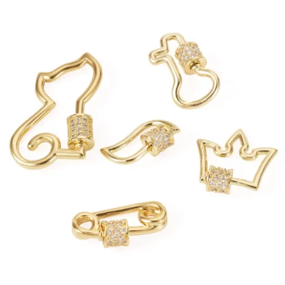 Mosquetón de tornillo de circonia de Metal, cierre de amuleto, Color dorado y circonita transparente, Kit de formas mixtas para collar, fabricación de joyas, 5 uds.
