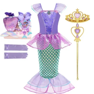 Disfraz de princesa Ariel de Sirenita para niñas y niños, Cosplay, carnaval, fiesta de cumpleaños, ropa de graduación, Vestido, disfraz