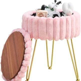Taburete redondo de almacenamiento para tocador, taburete moderno con patas de Metal, tapizado, acolchado para asientos adicionales, mesa lateral pequeña