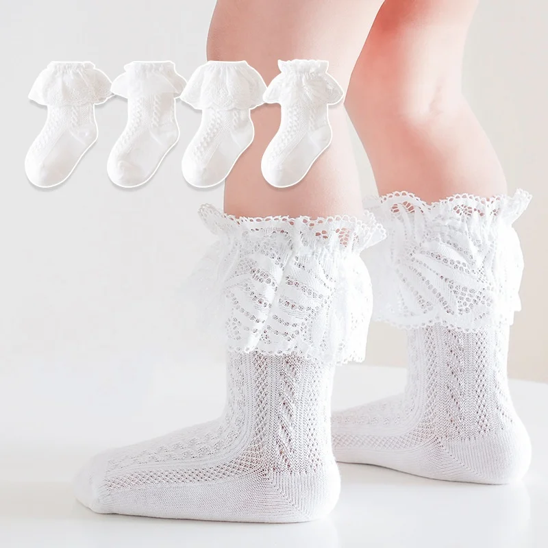Calcetines de princesa para bebé, calcetines de encaje de algodón suave con volantes para niño, calcetines cortos de baile a la moda para niño, calcetines finos de malla de verano para niño de 0 a 5 años
