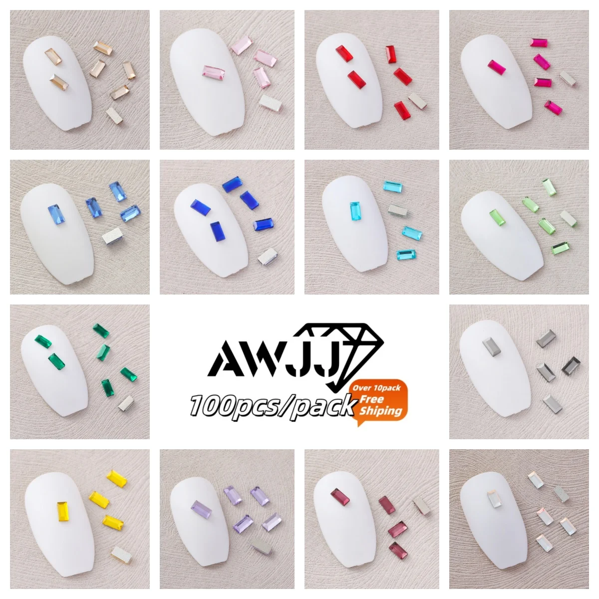 26 colores AWJJ 100 unids/pack 2x4mm Mini rectángulo Mahjong fantasía pegamento-ON Nail Art Rhinestone: garantiza un brillo de larga duración