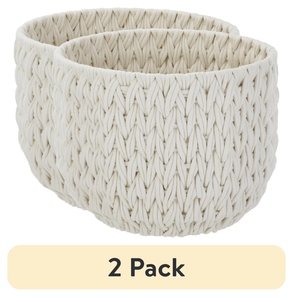 (Paquete de 2) Cesta de almacenamiento decorativa de cuerda tejida blanca extra grande