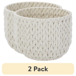 (Paquete de 2) Cesta de almacenamiento decorativa de cuerda tejida blanca extra grande