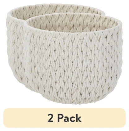 (Paquete de 2) Cesta de almacenamiento decorativa de cuerda tejida blanca extra grande