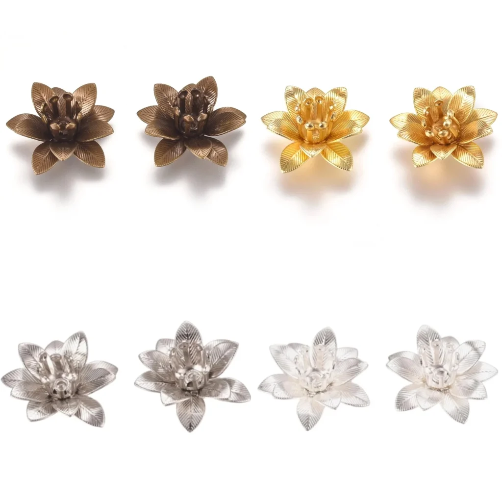 10 Uds. Tapas de cuentas de flores de latón 3D, tapas de cuentas de flores multipétalos, espaciadores de cuentas de Metal para hacer joyería DIY, pendientes, pulseras