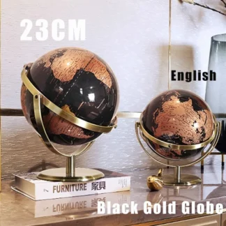 Globo de mapa del mundo de aprendizaje moderno de 23cm, accesorios de decoración de escritorio para el hogar, Globo terráqueo Retro de oro negro, Globo de geografía para estudio escolar para niños