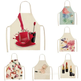 Esmalte de uñas, lápiz labial, delantal de belleza para mujer, limpieza del hogar, delantal de lino y algodón, técnico de uñas de salón, suministros de arte para manicuristas