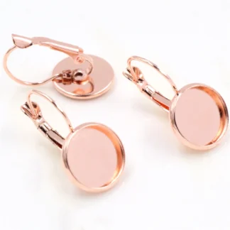 12mm 10 unids/lote pendientes traseros de palanca francesa en blanco/Base, cabujones de cristal de 12mm, botones; biseles de pendientes