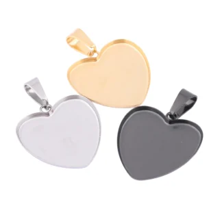 Base de cabujón de corazón de acero inoxidable, 10 piezas, chapado en oro, negro, 25mm, configuración de bisel Diy, bandeja colgante, espacios en blanco para la fabricación de joyas