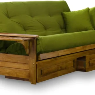 Brentwood Bandeja Brazo Queen Size Marco de futón de madera y cajones de almacenamiento - Acabado Heritage