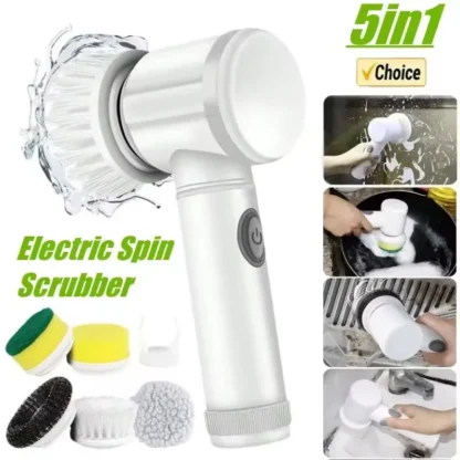Cepillo de limpieza eléctrico recargable por USB, cepillo giratorio, limpieza profunda con 5 cabezales reemplazables para baño y cocina
