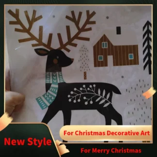 Juego de pegatinas de cristal estáticas personalizadas para sala de estar y dormitorio, ciervo de Navidad y copo de nieve, arte decorativo, casa, nuevo estilo, 1 Juego