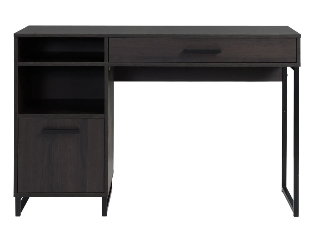 Escritorio de madera y metal con 1 cajón y 1 puerta para adolescentes y adultos, 29,92 pulgadas, acabado espresso.