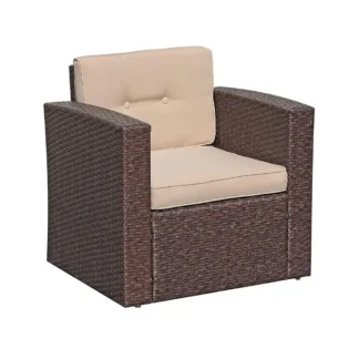 Sofá de exterior de mimbre de PE, silla de patio de ratán, sillón individual con cojín beige, asiento adicional para juego de muebles de exterior,