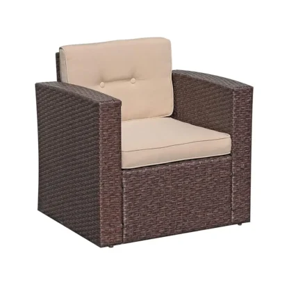 Sofá de exterior de mimbre de PE, silla de patio de ratán, sillón individual con cojín beige, asiento adicional para juego de muebles de exterior,