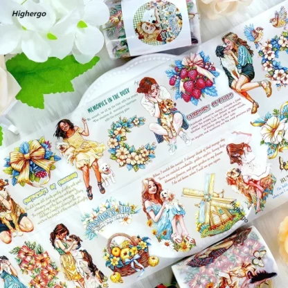2m/rollo Kawaii niñas y mascotas serie PET cinta Scrapbooking pegatina materiales fabricación de tarjetas diario Collage cinta decoración de diario