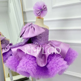KLFLGD nuevo vestido de desfile para niños pequeños vestido de fiesta elegante para niñas vestido para ocasiones especiales vestido de fiesta para niños de un solo hombro
