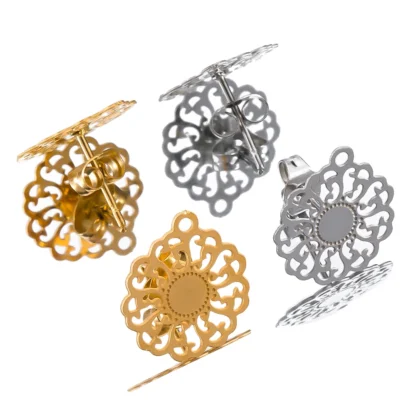 10 Uds. Nuevos pendientes de malla de flores en relieve Retro huecos de acero inoxidable con agujero DIY pendientes para mujer fabricación de joyas de varios tamaños