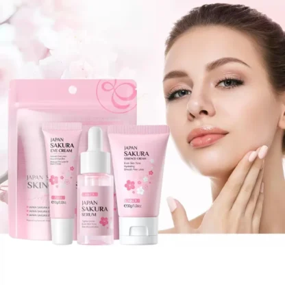 3 unids/set Japón Sakura conjunto de cuidado de la piel suero facial coreano crema de esencia hidrata reparación crema de ojos cosméticos conjunto de cuidado de la piel