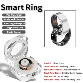 Anillo inteligente SR08 para hombres y mujeres, pantalla LED, control del ritmo cardíaco y del oxígeno en sangre, múltiples modos deportivos, resistente al agua IP68 y 5ATM