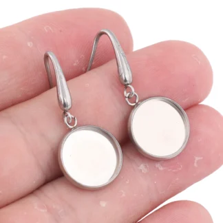 10 Uds. De accesorios de gancho de alambre para pendientes de acero inoxidable, aptos para pendientes de cabujón de 12mm, ajuste de Base en blanco, fabricación de joyas Diy