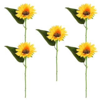 Vástagos artificiales de girasol simulado, arreglo Floral sin tallo, decoración de ramo de imitación, accesorio de fotografía para escritorio, hogar y Hotel, 5 uds.