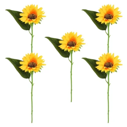 Vástagos artificiales de girasol simulado, arreglo Floral sin tallo, decoración de ramo de imitación, accesorio de fotografía para escritorio, hogar y Hotel, 5 uds.